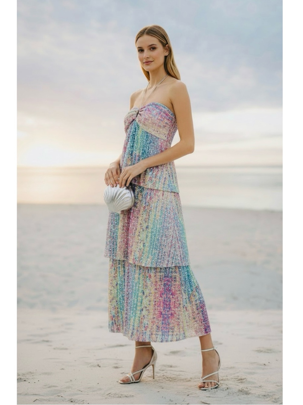 NWT Saylor Seydour Sequin Tiered Rainbow Dress Size Small